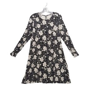 Old Navy Floral‎ Print Long Sleeve Casual Dress Black White Flowers Size S